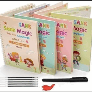 دفتر تدريبات سحرية من سانك، (4 كتب + 10 عبوات اعادة تعبئة+ قلم + 1 مقبض)