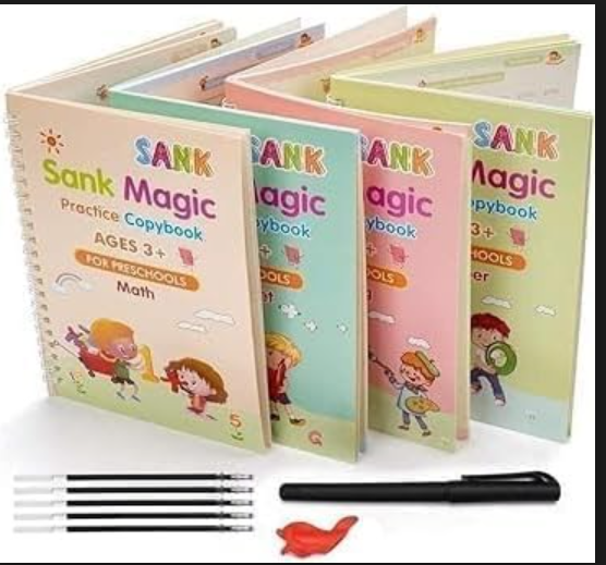دفتر تدريبات سحرية من سانك، (4 كتب + 10 عبوات اعادة تعبئة+ قلم + 1 مقبض)