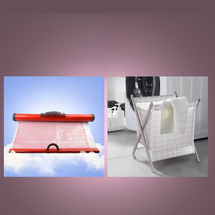 • عرض ستارة منشر الغسيل السحري + سلة الملابس